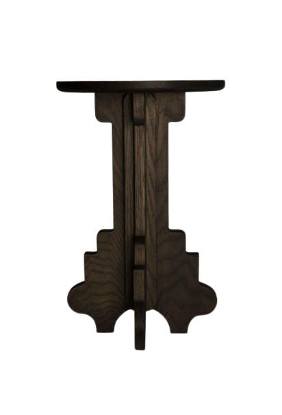 Dark oak side table with carved cut-out base