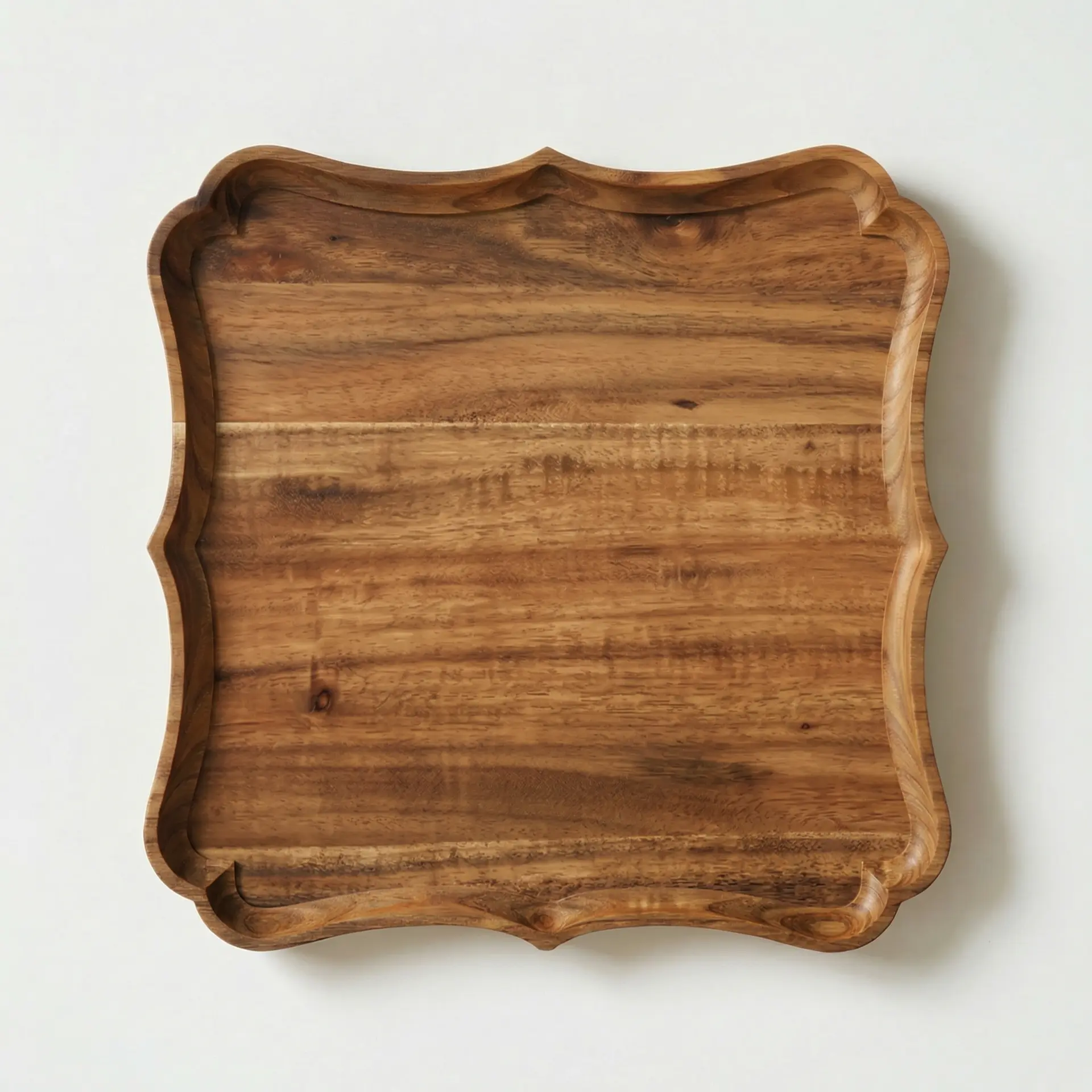 Scalloped square acacia wood serving tray