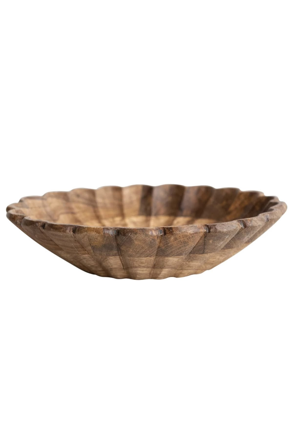 Scalloped mango wood bowl, shallow profile