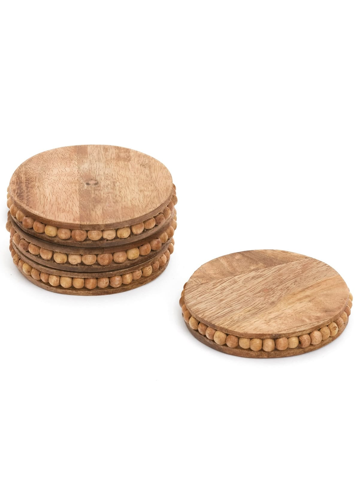 Round mango wood coasters with beaded edge