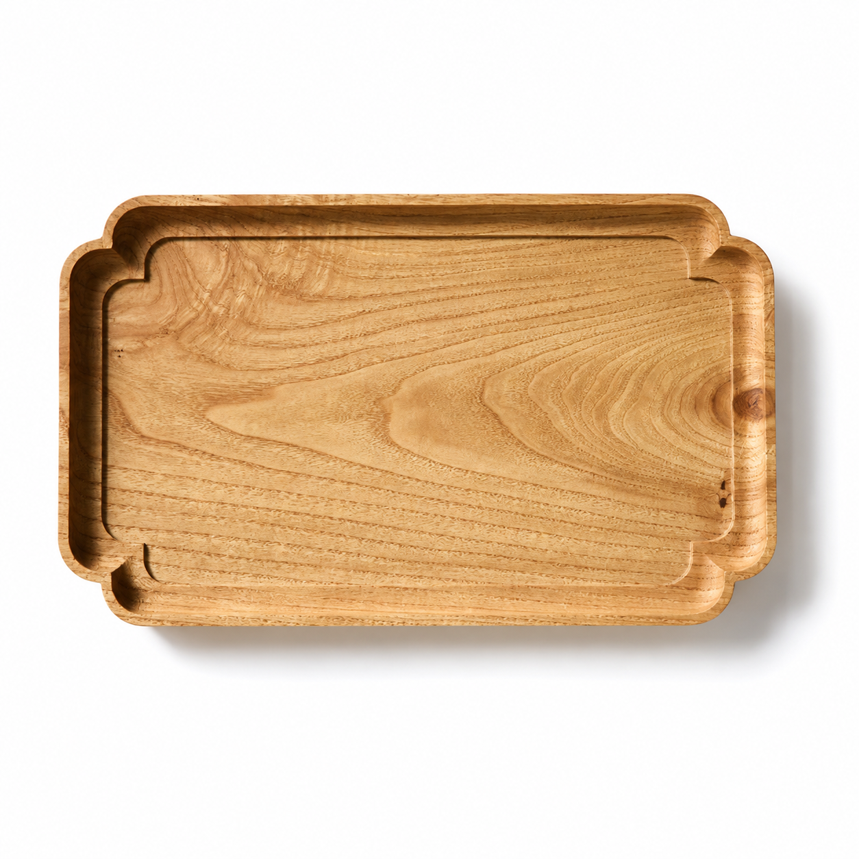 Rectangular scalloped-corner wooden serving tray