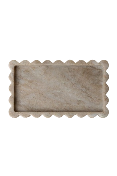 Scalloped-edge beige marble rectangular tray