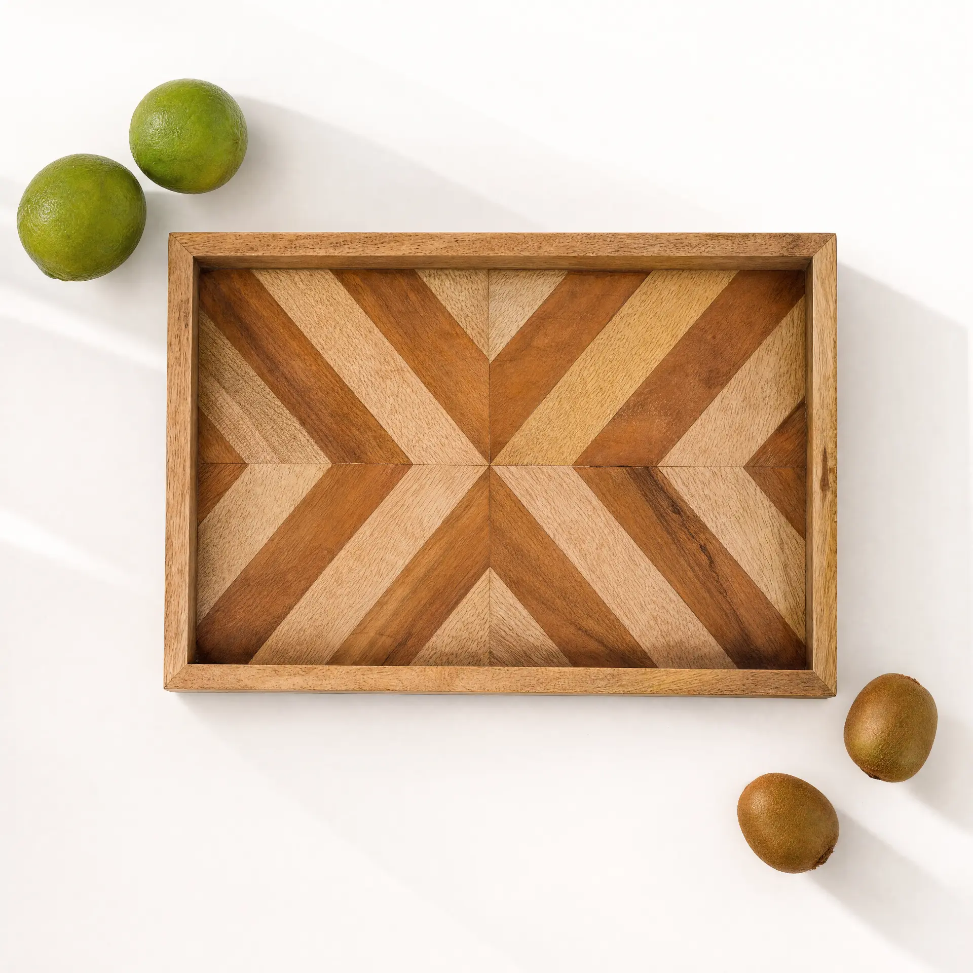 Chevron inlay mango wood serving tray