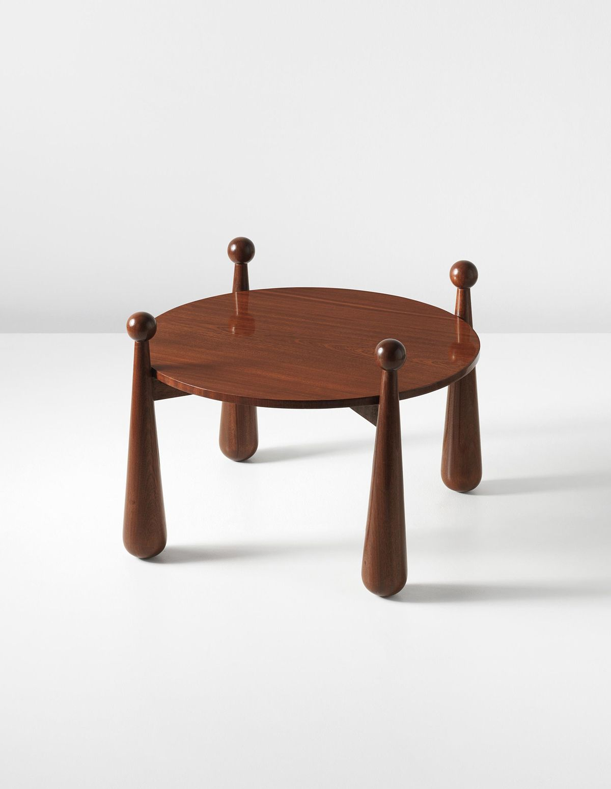 Round walnut side table with turned finial legs