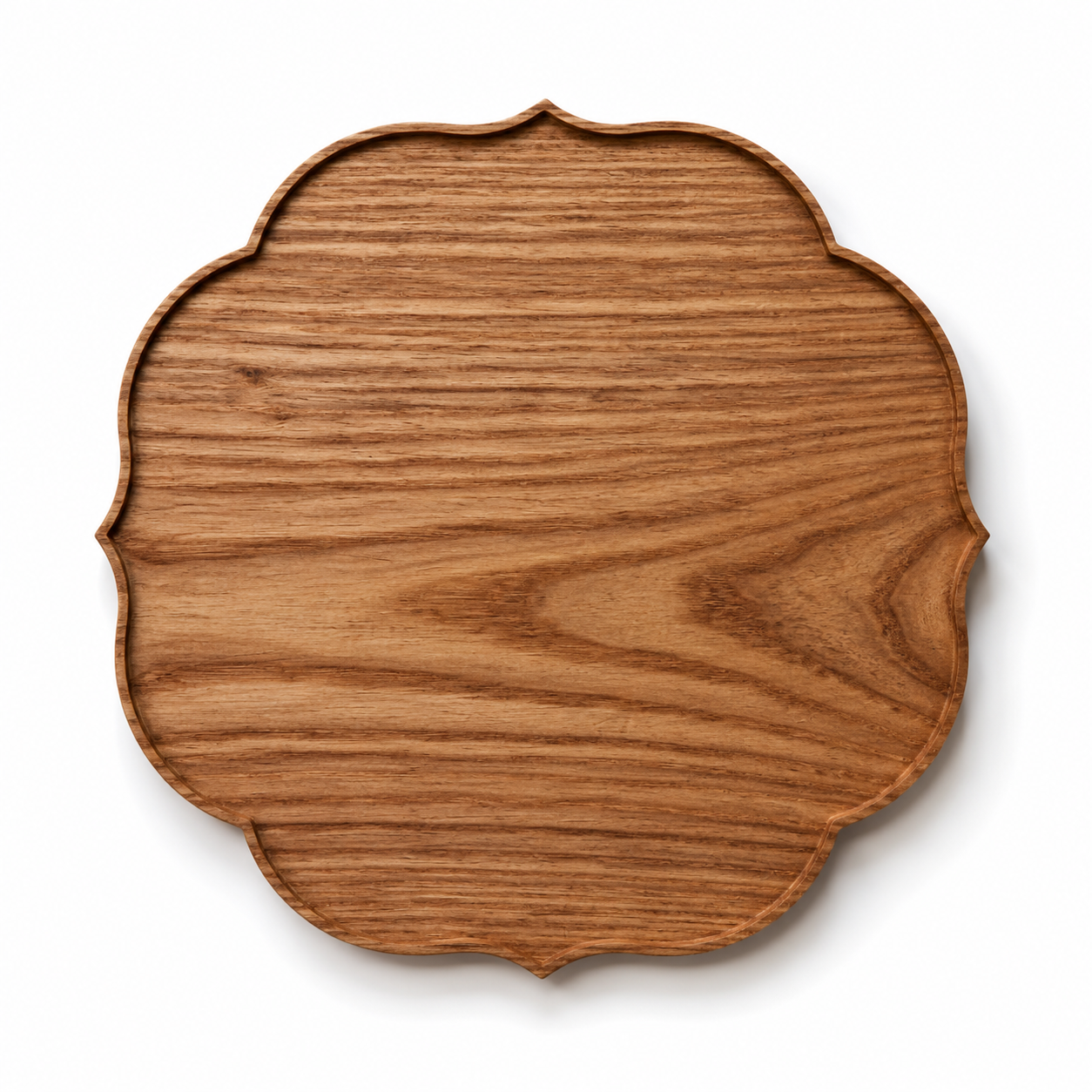 Scalloped round wooden serving tray