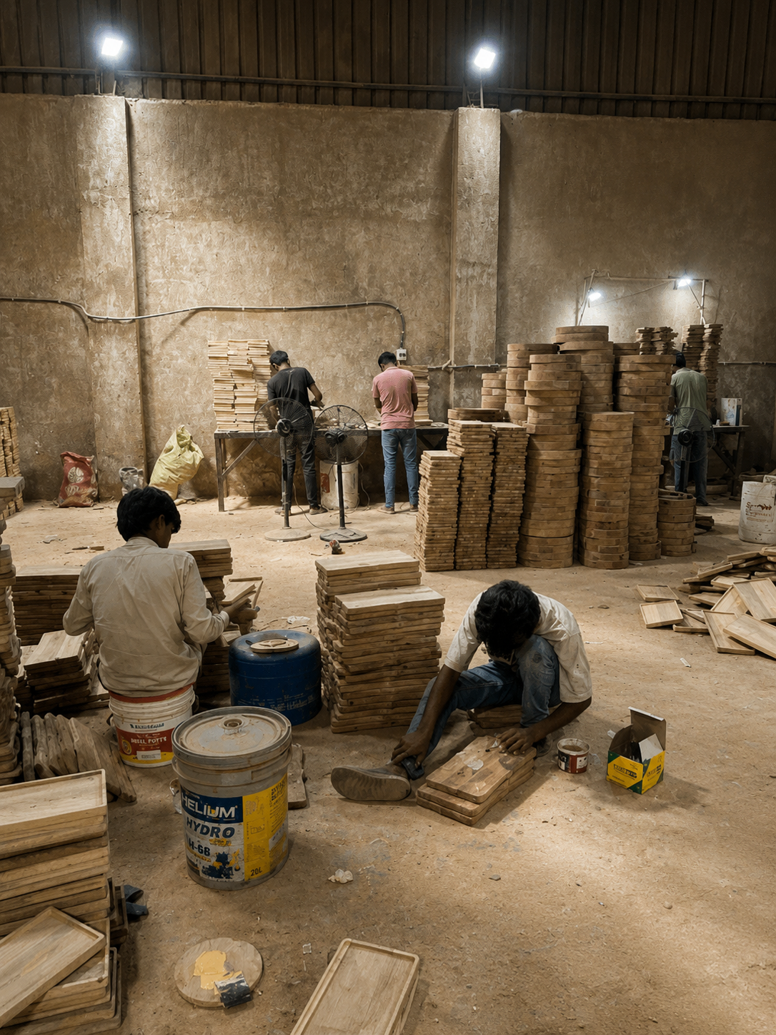 MM Decor artisans hand-finishing wooden products in Moradabad