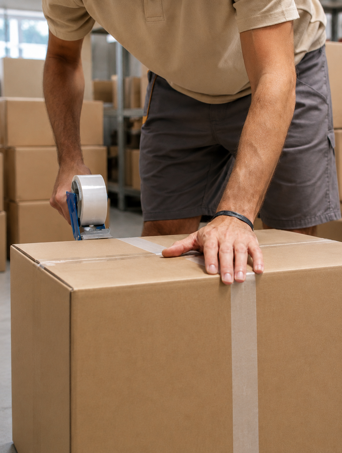 MM Decor order being sealed into an export carton